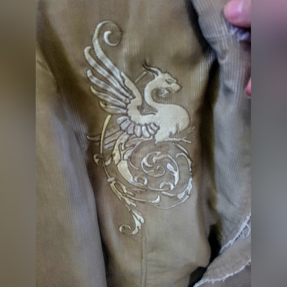 Monarchy LA Jacket M Beige Embroidered Distressed Corduroy - Picture 3 of 8